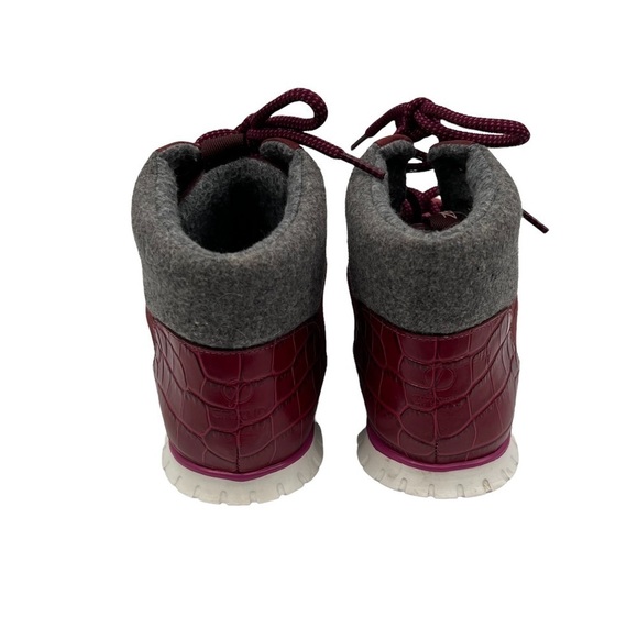 Cole Haan Zerogrand Women's Burgundy Croc Print Hiker Waterproof Boots Size 8 - Picture 7 of 8